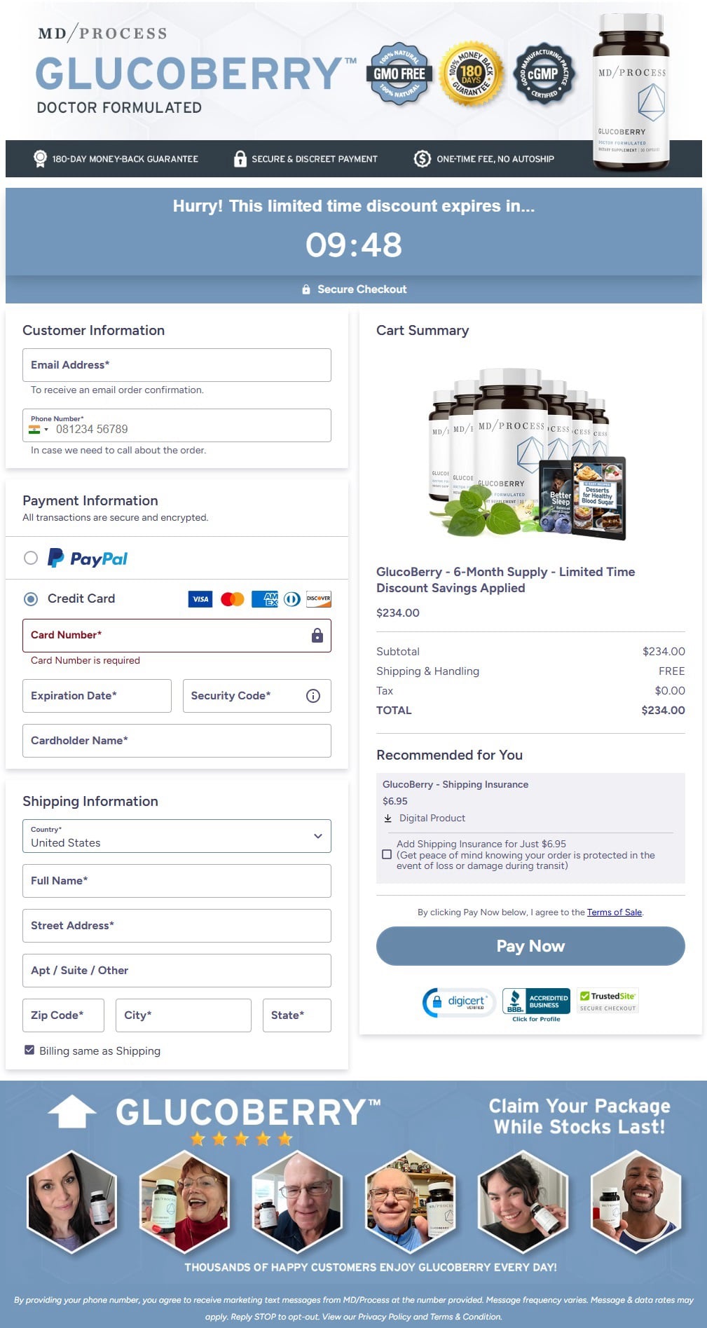 GlucoBerry Order Page
